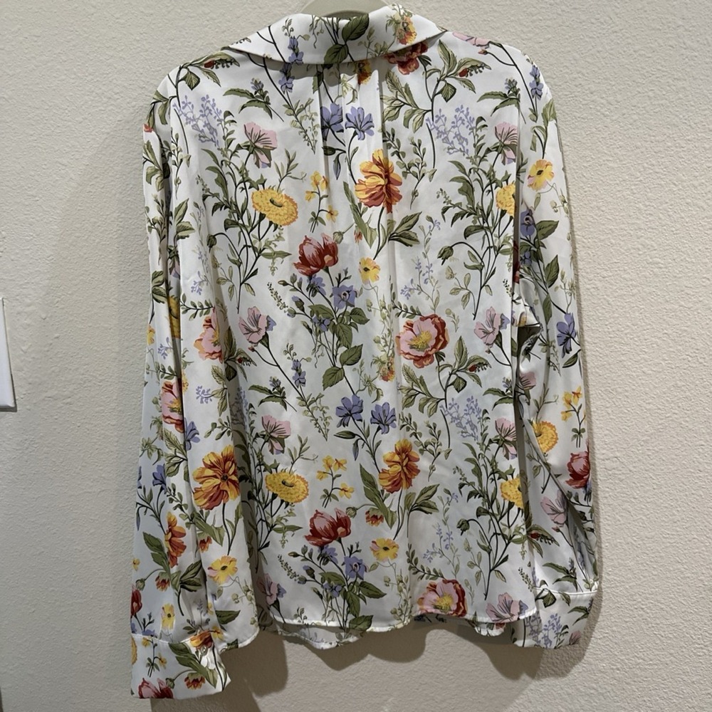 Joie Womens XL Floral Satin Button Down Blouse Long Sleeve Botanical Print Top